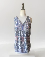 Max Studio Rayon Sleeveless V-Neck Shirt Floral Lightweight BOHO Top Size M