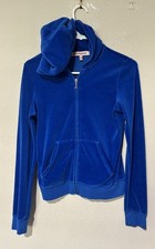 Vtg Juicy Couture Velour Royal Blue Bling Hoodie Track Jacket Sz M USA Made Gg27