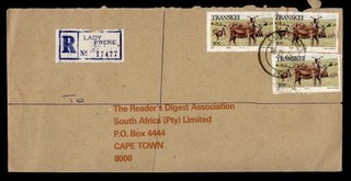 DR WHO 1989 TRANSKEI REGISTERED LADY FRERE TO CAPETOWN SOUTH AFRICA S05692