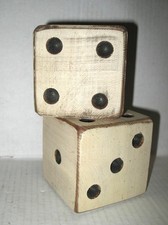 Pair of Vintage Solid Wooden Jumbo Dice 3.5" Square Natural Wood