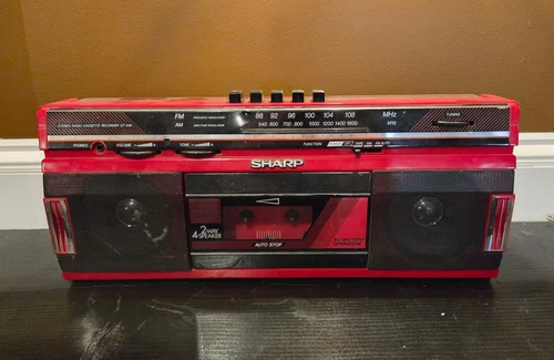 Sharp QT-248 Radio Box Cassette Player AM/FM Red - Tested, Works