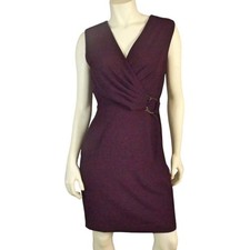 CALVIN KLEIN Dress, 8, Purple, Golden Hardware, Sleeveless, Pleated Gather