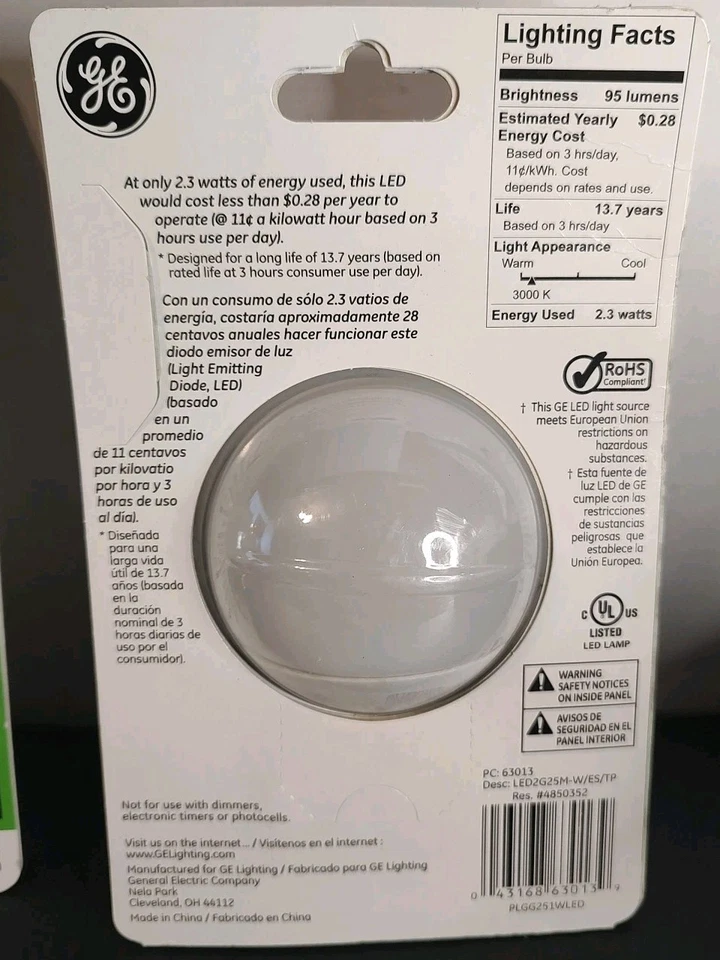 GE led g25 globe 3000k White 2.3 watts 95 Lumens 63013 - Image 3 of 4