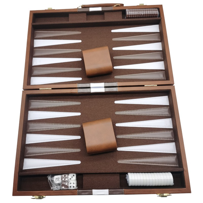 18” Folding Backgammon Set in Leather Case Family Game for 2 Players