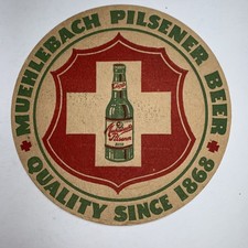 Sottobicchiere birra Muehlebach 4 pollici Kansas City Missouri C 1940 logo bottiglia