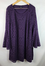 Tacera Women's Dress Plus Size 2X Dark Purple Lace Flared Long Sleeve Dress
