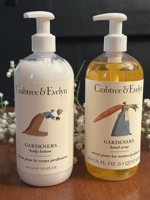 2 Crabtree & Evelyn Gardener s Friend Hand Soap + Lotion Pump 16.9 fl oz Rare