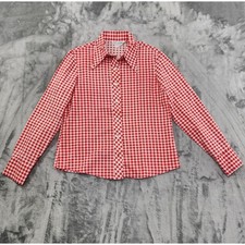Vintage 70s Avon Family Fashions Top Women M Red White Check Gingham Long Sleeve