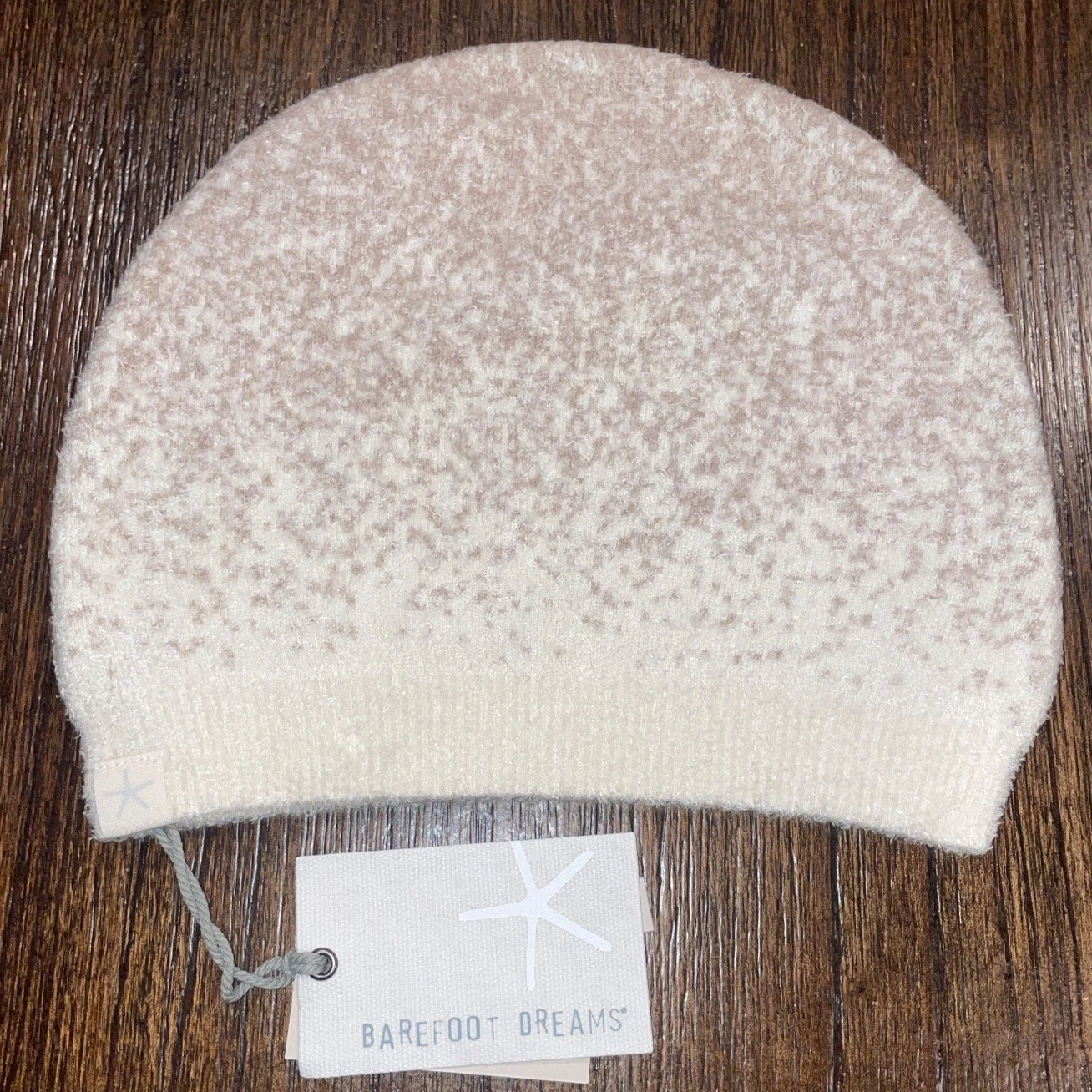 NWT Barefoot Dreams Confetti Beanie CozyChicLite Knit Cream-Taupe Hat BDWCL20853