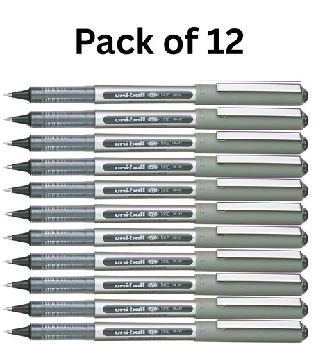 12 x Uniball Eye FINE UB 157 Roller Ball Pen 0.7mm BLACK Uni ball Pens