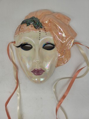 Vintage Hanging Wall Mask Ceramic Girl Woman Signed By Jack Logan Mardi Gras