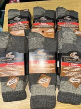 OUTDOOR THERMAL Boot Crew  COPPER SOLE SOCKS MERINO WOOL Large 6 pack Gray Brown