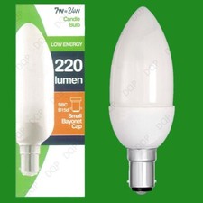 12x 7W Low Energy CFL Candle Light Bulbs, Small Bayonet, SBC, B15, Lamp