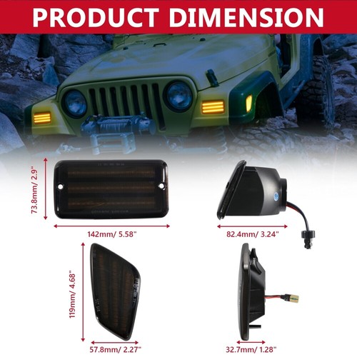 Smoked Lens Bumper Amber LED led Side Marker Lights For 97-06 Jeep Wrangler TJ - Picture 3 of 12