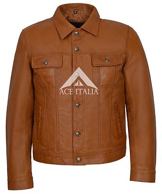 Herren Trucker Jacke hellbraun American Western echt Lammleder Lederjacke 1280
