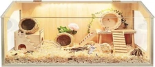Spacious Indoor Hamster Cage 48" with Chewproof Wood and Easy Clean Acrylic