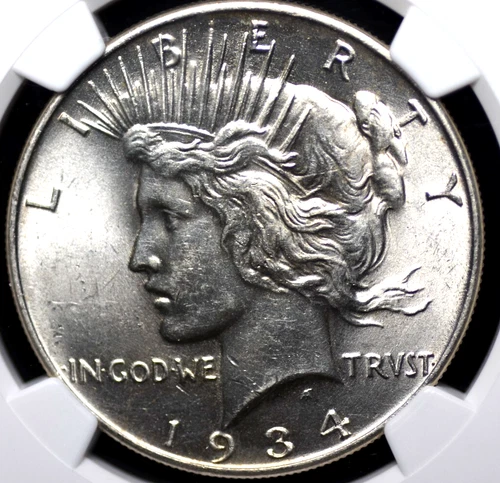 1934 PEACE DOLLAR NGC MS 62 GLOWING WHITE SATIN, FULLY STRUCK, AND QUITE CLEAN