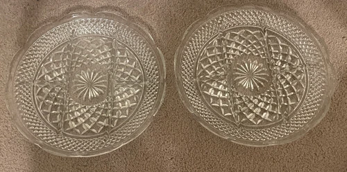 Vintage Anchor Hocking  Crystal 11" Divided Dish 5 Section Serving. Set Of 2