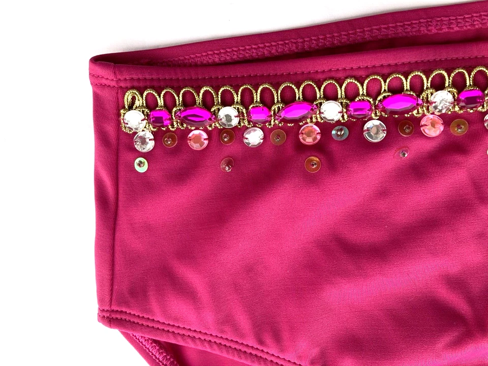 NEWPORT NEWS SWIM Bikini Bottoms PINK Jeweled High Waist Womens 14 Lycra NWT - Image 3 of 4