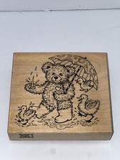 PSX Design K2646 1999 Rubber Stamp Fuzzy Bear Bear Chick Walking In Puddle