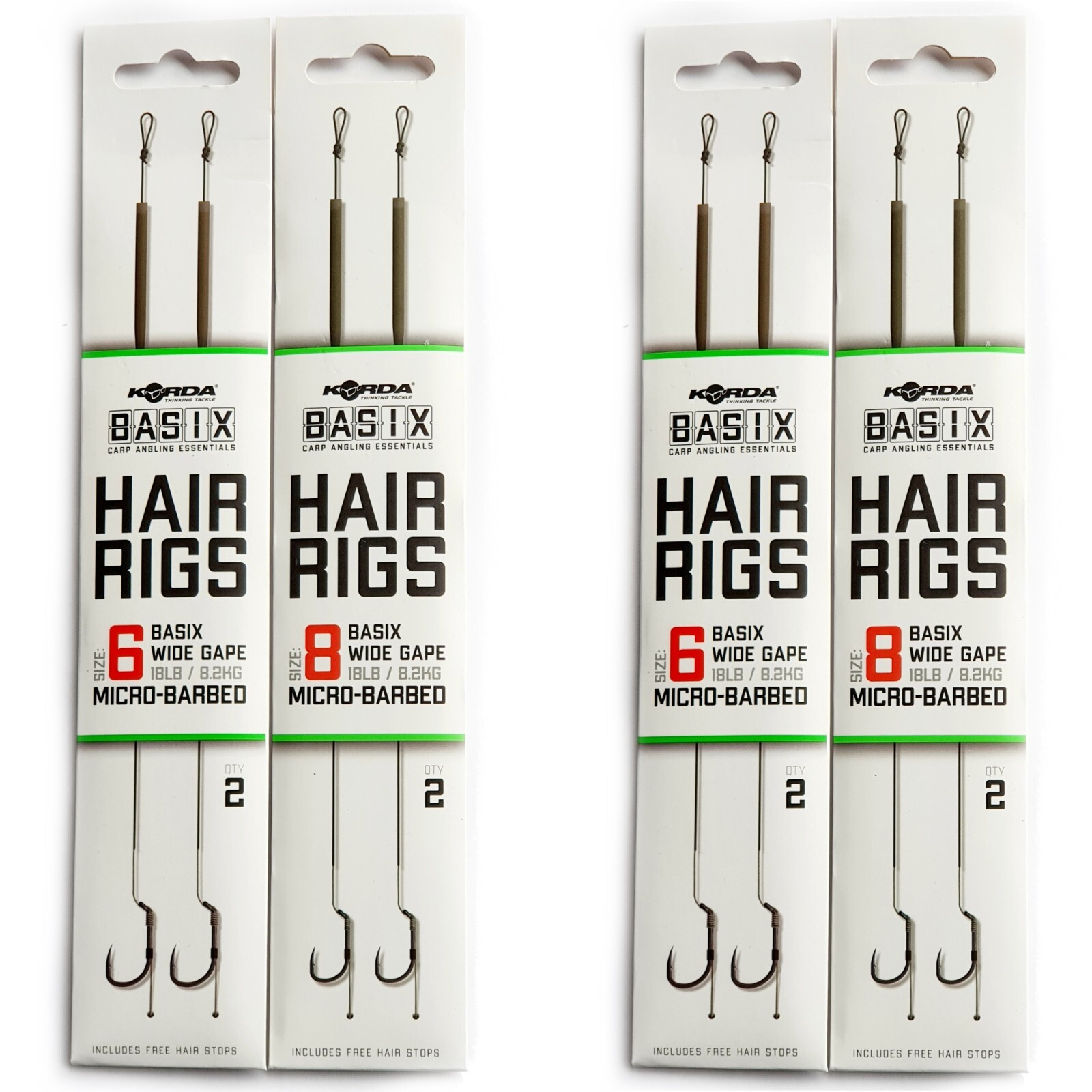 usa ⭐︎ Korda Basix Barbed Hair Rigs Wide Gape / Carp Fishing Ready Tied