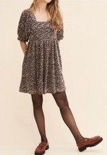 Moon River Sequin Babydoll Mini Dress in Brown w Silver Sequins Size Small NWOT