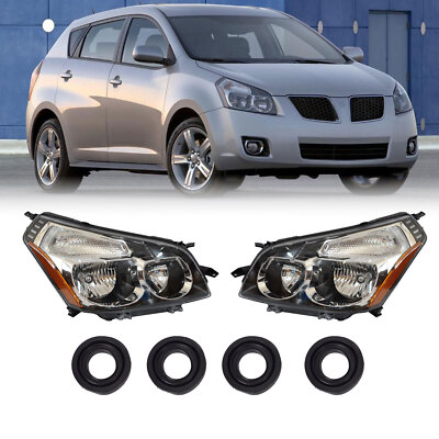 Headlights Headlamps Halogen For 2009-2010 Pontiac Vibe Left & Right Pair
