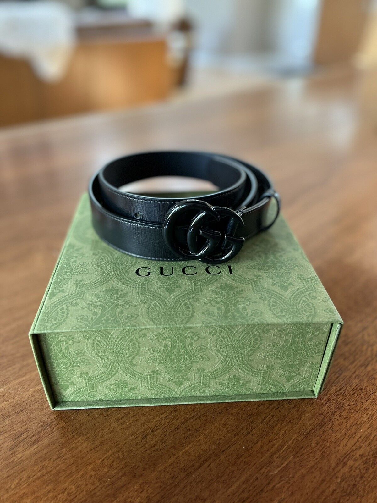 GG buckle wide belt in dark green leather