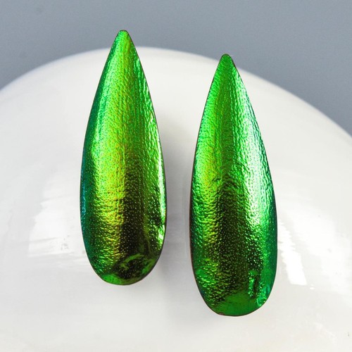 Drop Earring Pair Handmade Green Jewel Beetle Wings & Mother-of-Pearl 1.48g - Picture 9 of 14