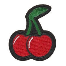 CHERRIES IRON ON PATCH 2.25" Cute Red Cherry Fruit Embroidered Applique NEW