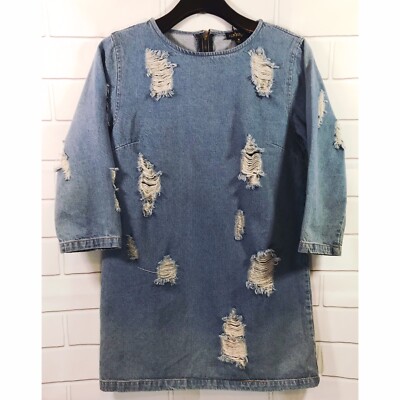 blue jean distressed dress Vintage Distressed Banded Strapless Denim Bodycon Mini Dress