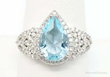 Vintage Blue Topaz Cubic Zirconia Sterling Silver Statement Ring Size 9.5