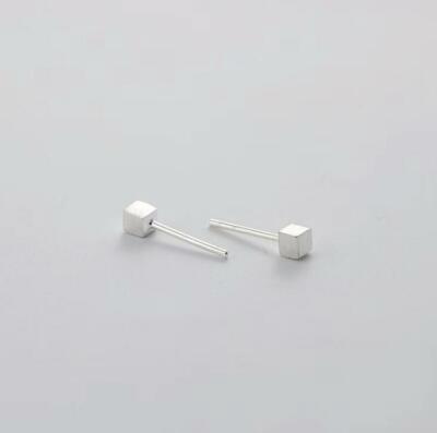 Adorable Silver Tiny Cube Block White Gold Stud Earrings