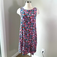 LOFT Womens Medium Daisy Tie Back Flounce Dress Sleeveless Round Neck Floral