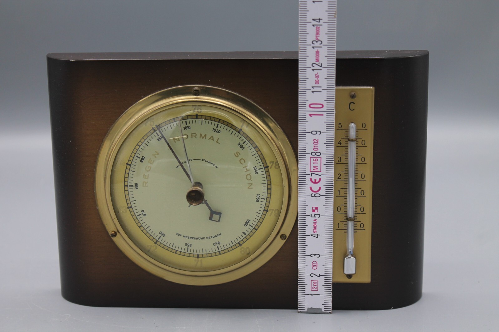 Gischard Wetterstation Hygrometer Barometer Holz braun gold 18cm retro vintage eBay
