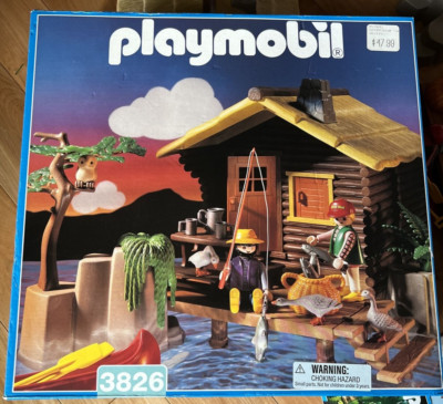 NEW! Playmobil 3826 Log Cabin ~ Sportsman Fishing Camping Camp ~ Vintage 1995