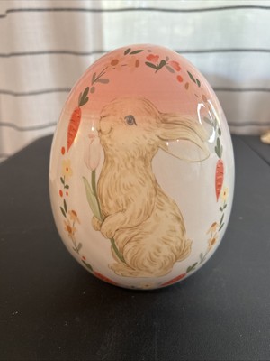 Ceramic Handpainted Easter Egg Bunnies & Flowers Made In China.