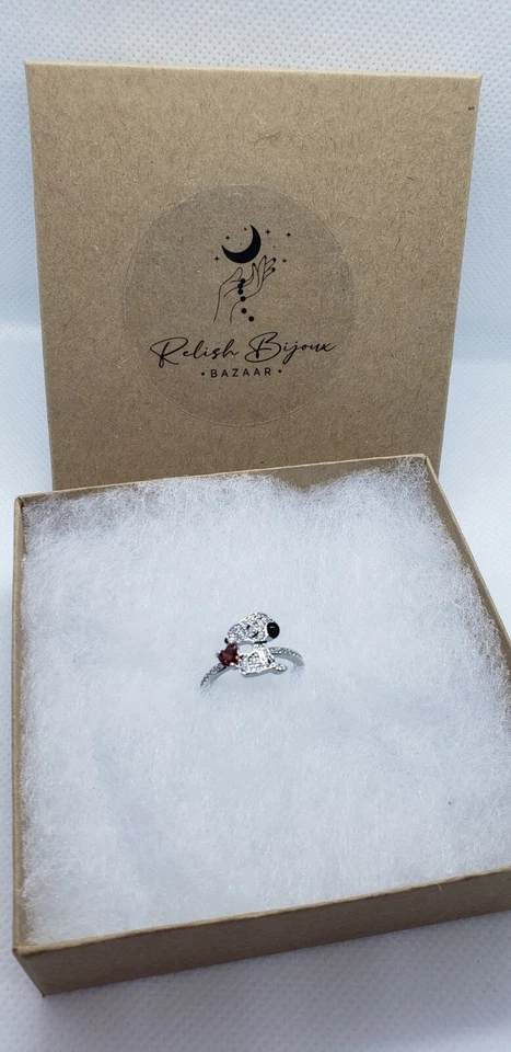 Silver electroplated zircon Snoopy Heart Puppy ring (Sizes 6 & 8 available) - Image 4 of 4