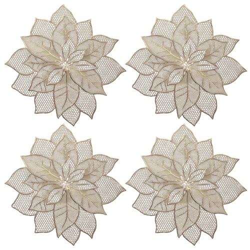 Flower Design Soft Leather Table Placemats, Set of 6 Gold AU - Picture 2 of 5