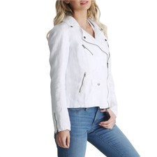 Marrakech Aspen Linen Moto Jacket In White - Size L