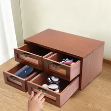 Desk Organizer with Drawers Wooden Desktop Storage Cabinet Storage Box, 4 Drawer