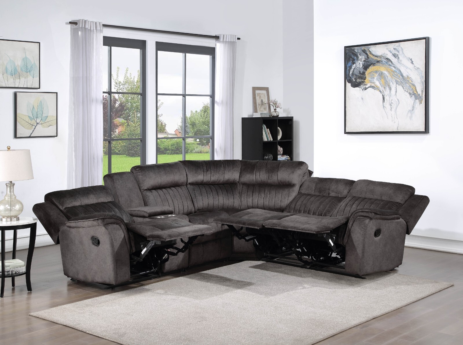 Living Room Modular Sectional Sofa w/ Manual Recliners, Pillow Back, Dark Gray