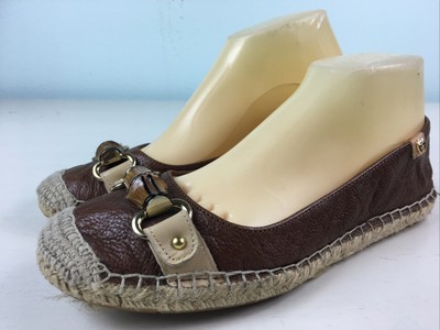 Etienne Aigner Pebbled Leather E-Unice Espadrilles Brown Bamboo Flats Size  8 | eBay