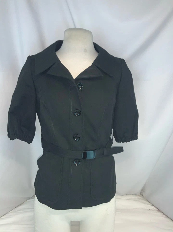 Chaqueta Etcetera Talla 2 Negro Algodón Cinturón 4 Botones Manga Corta Como Nueva YGI L0-27 Foto 2 de 4