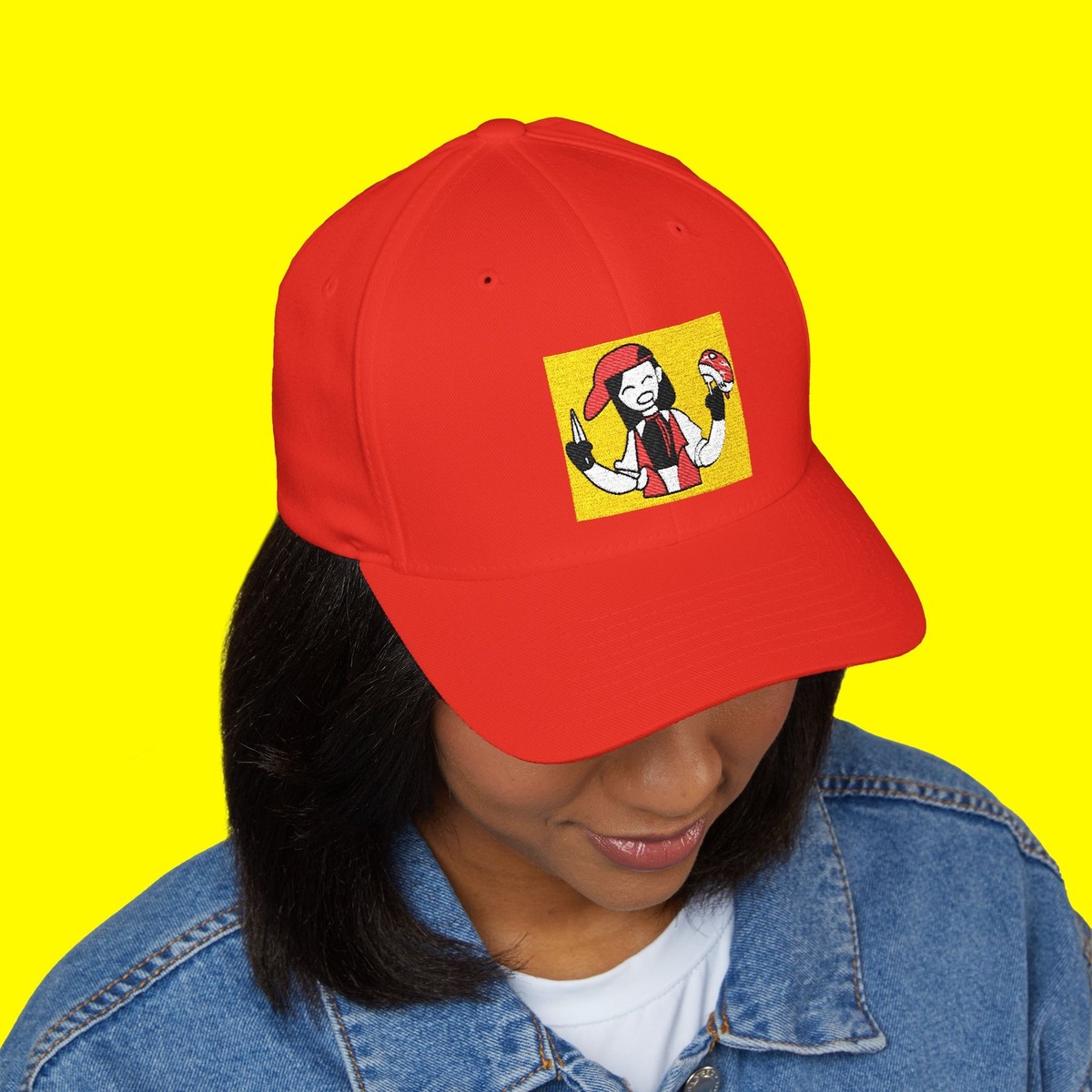 Embroidered Butcher Vanity Red Cap, Synthesizer Meat Hat, YI