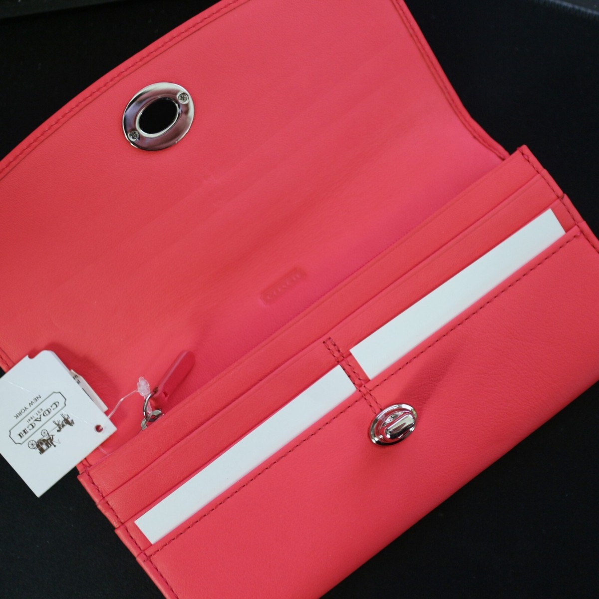 NWT COACH Legacy Perf Leather Bright Coral Pink Flap Slim Envelope