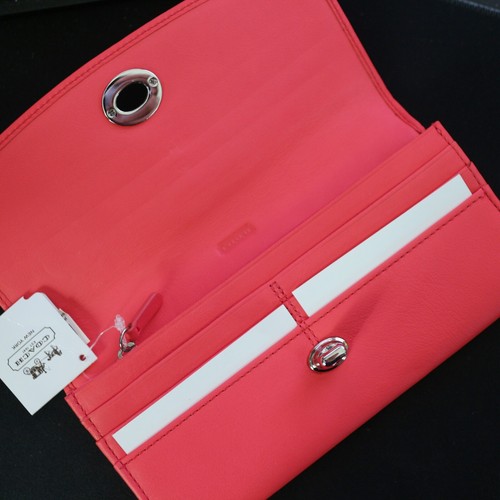 NWT COACH Legacy Perf Leather Bright Coral Pink Flap Slim Envelope Wallet NEW - Picture 2 of 6