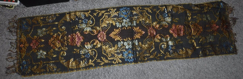 Antique Metallic Silk Thread Woven Tapestry RUNNER; BLACK BLUE'S , GOLD - Picture 8 of 8