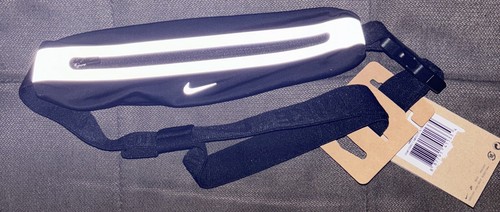 Nike✔️Slim Waistpack 2.0 One Size Swoosh Logo Black/Silver With Zip Pocket - Picture 1 of 16