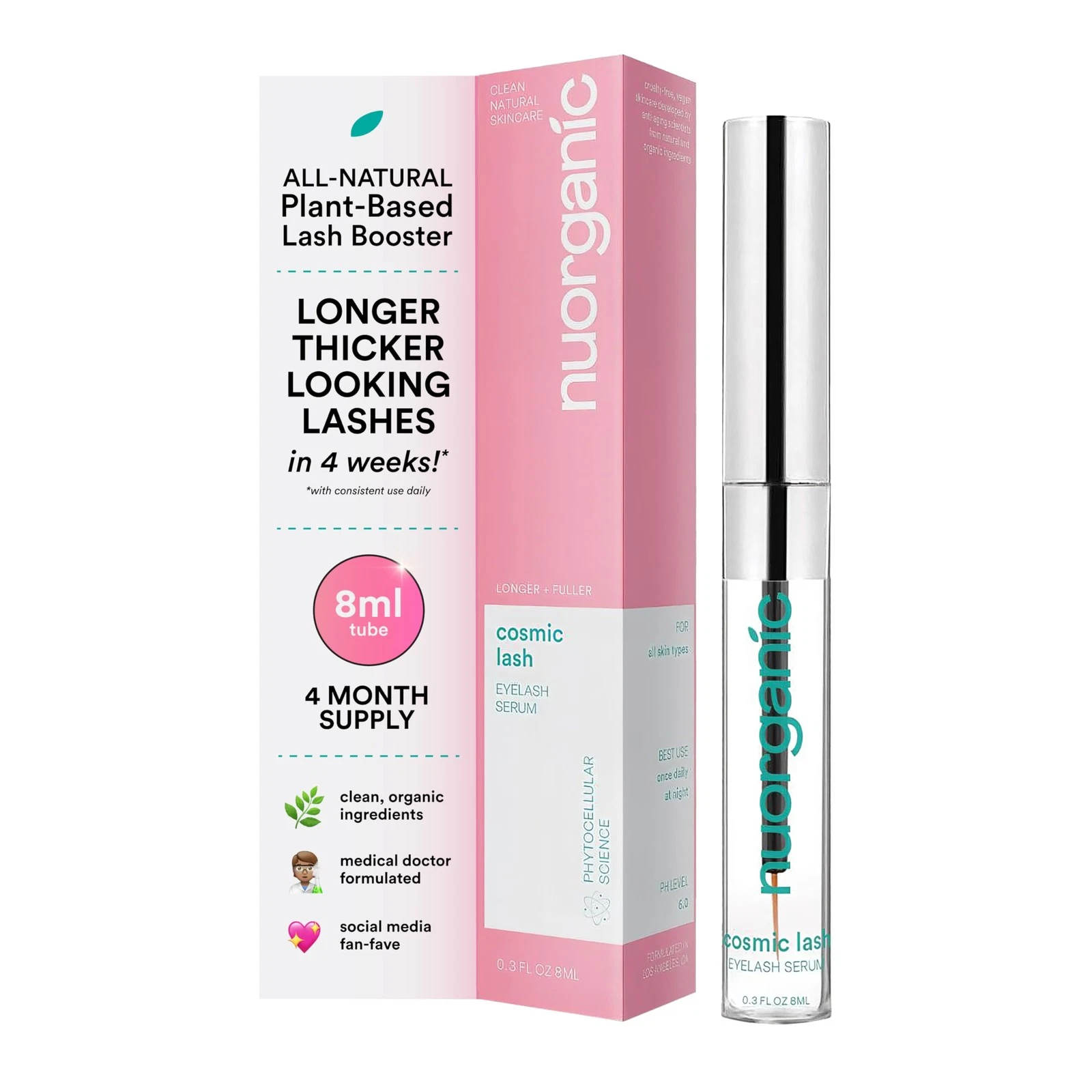 nuorganic 'Cosmic Lash' Eyelash Serum for Growth, Prostaglandin-Free, Natural...